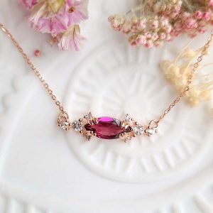 Collier Cléa argent 925 doré or rose et grenat rhodolite marquise