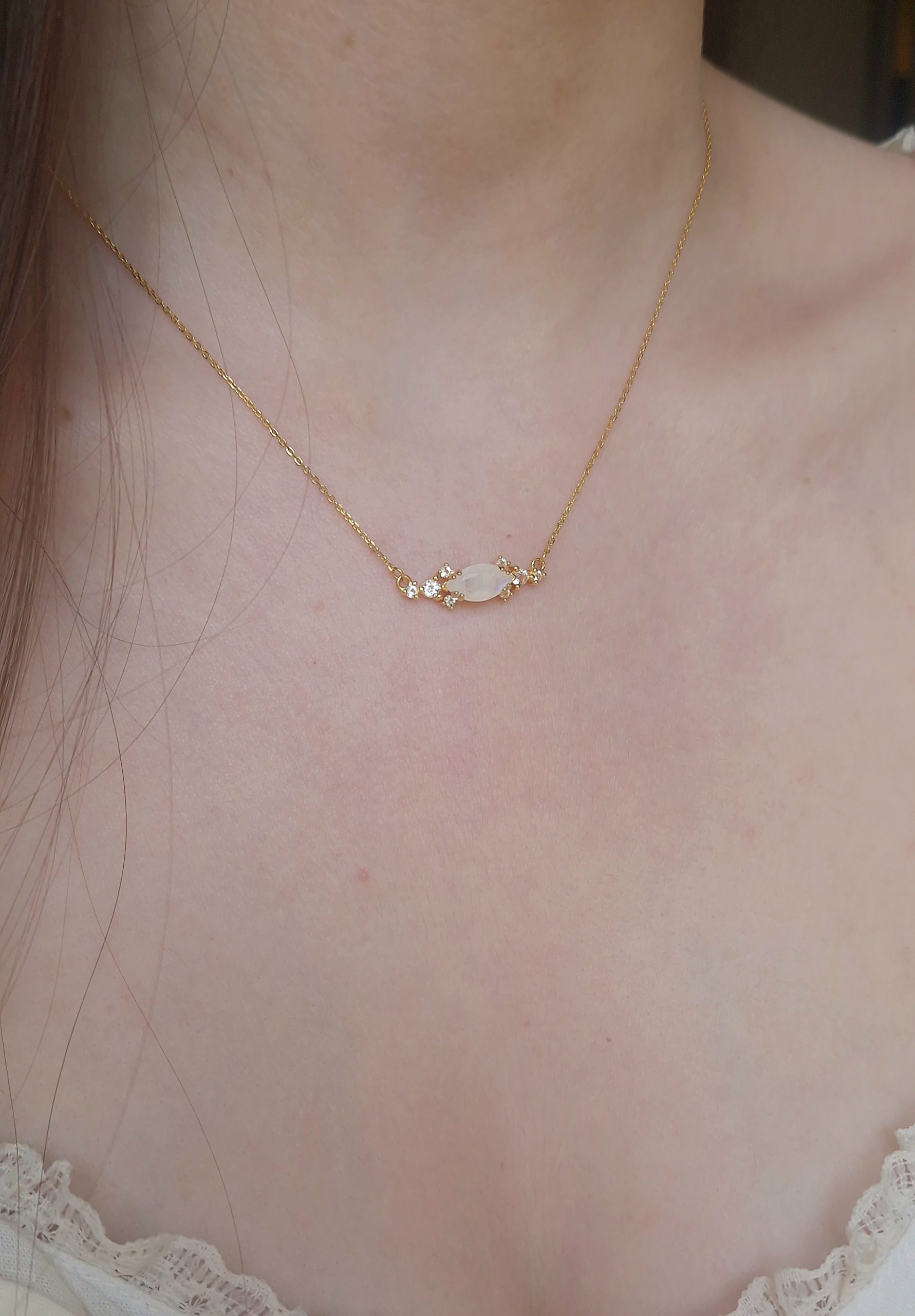 Collier Cléa argent 925 doré or jaune et pierre de lune marquise