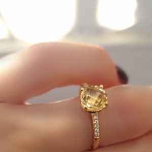 Bague Pompon pavage diamant citrine
