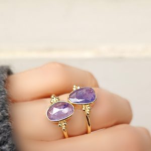 Bague Antik argent doré et tanzanite