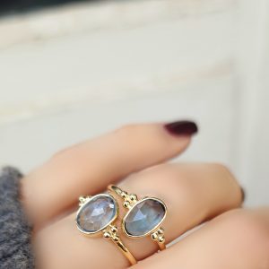 Bague Antik argent doré et topaze blue london