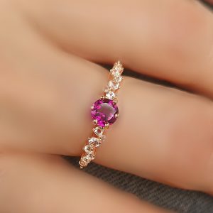 Bague Aurore argent 925 doré or rose, grenat rhodolite et petites topazes incolores