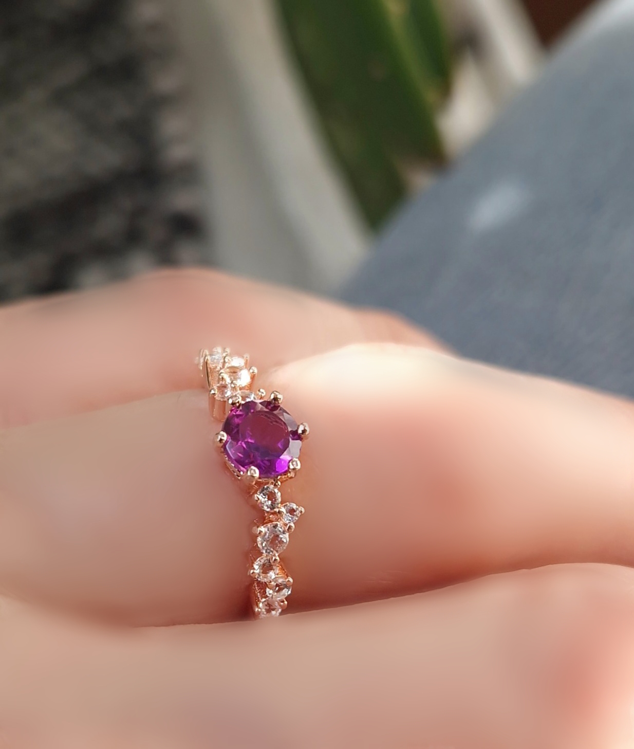 Bague Aurore  argent 925 doré or rose,  grenat rhodolite et petites topazes incolores