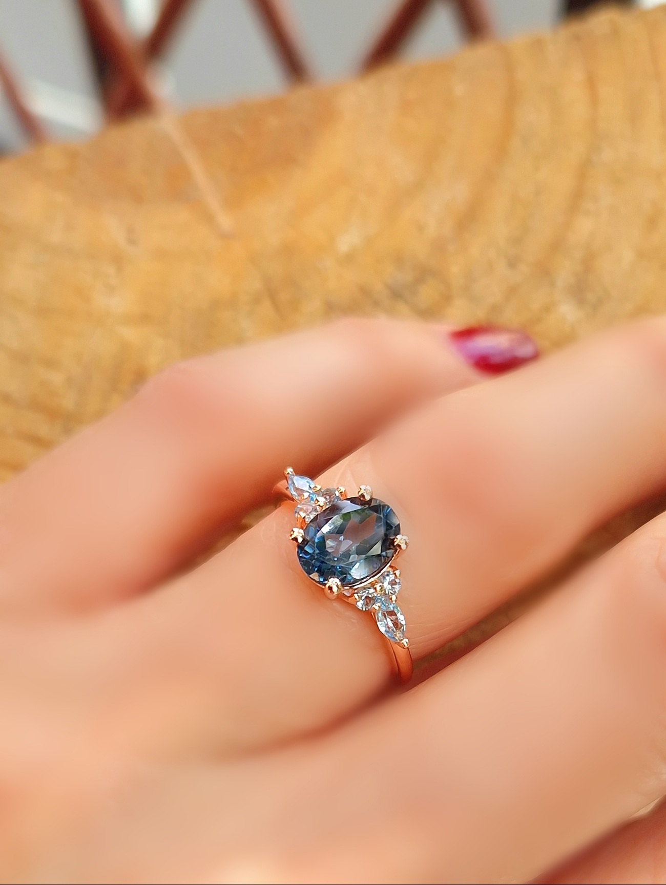 Bague Divine argent doré or rose topaze blue london et topaze swiss blue Bague Divine argent doré or rose topaze blue london et topaze swiss blue