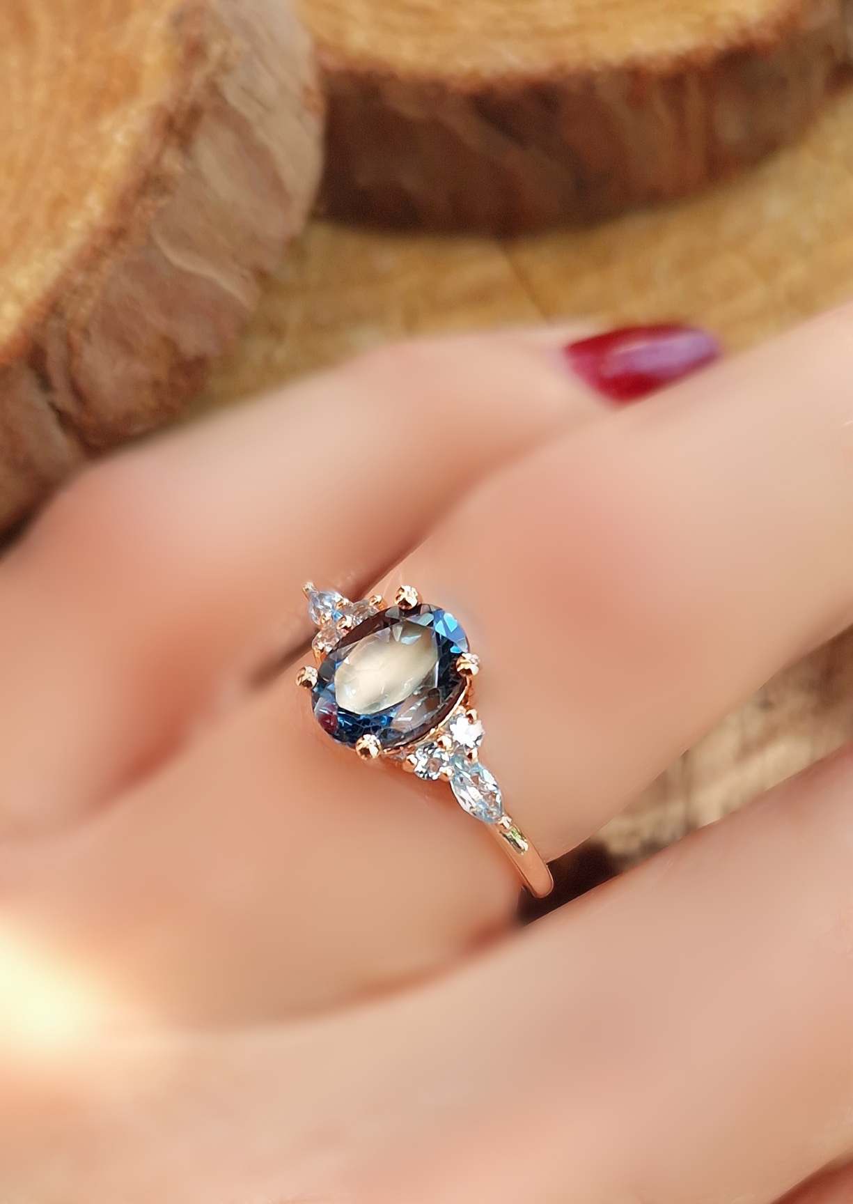 Bague Divine argent doré or rose topaze blue london et topaze swiss blue Bague Divine argent doré or rose topaze blue london et topaze swiss blue