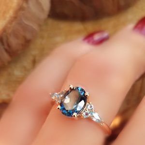Bague Divine argent doré or rose topaze blue london et topaze swiss blue