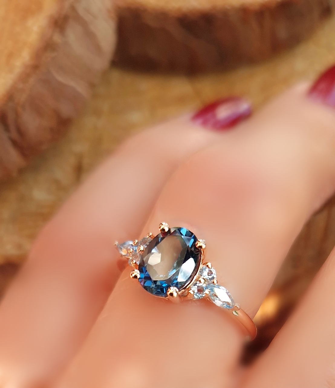 Bague Divine argent doré or rose topaze blue london et topaze swiss blue Bague Divine argent doré or rose topaze blue london et topaze swiss blue