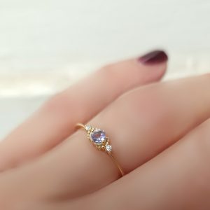 Bague Iris, argent 925 doré or jaune et tanzanite