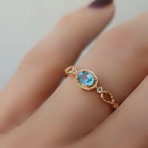 Bague Céleste argent 925 doré or jaune, apatite bleue