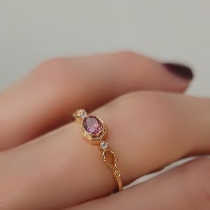 Bague Céleste argent 925 doré or jaune et tourmaline rose