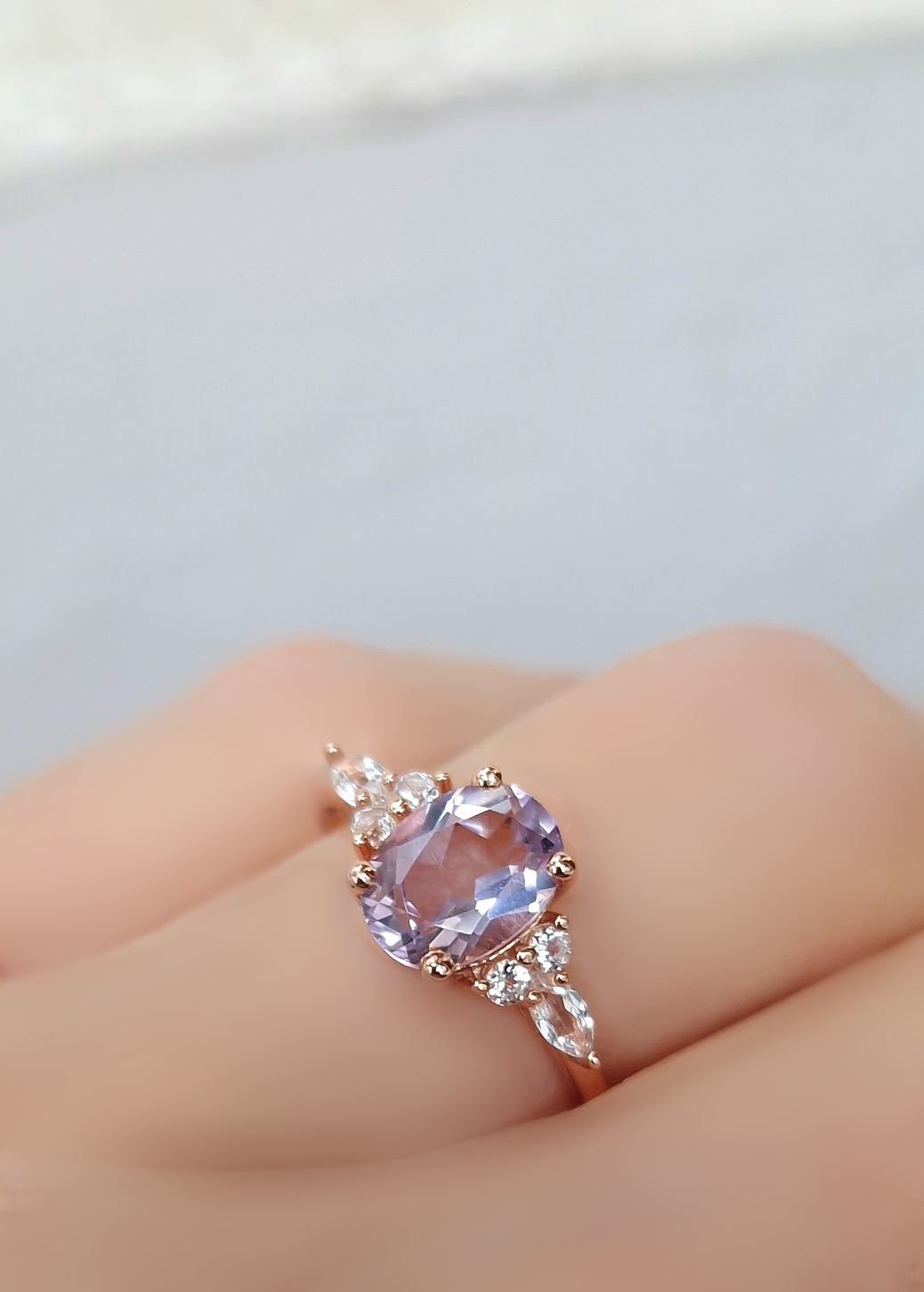 Bague Divine argent doré or rose et améthyste lavande clair