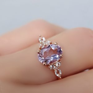 Bague Divine argent doré or rose et améthyste lavande clair