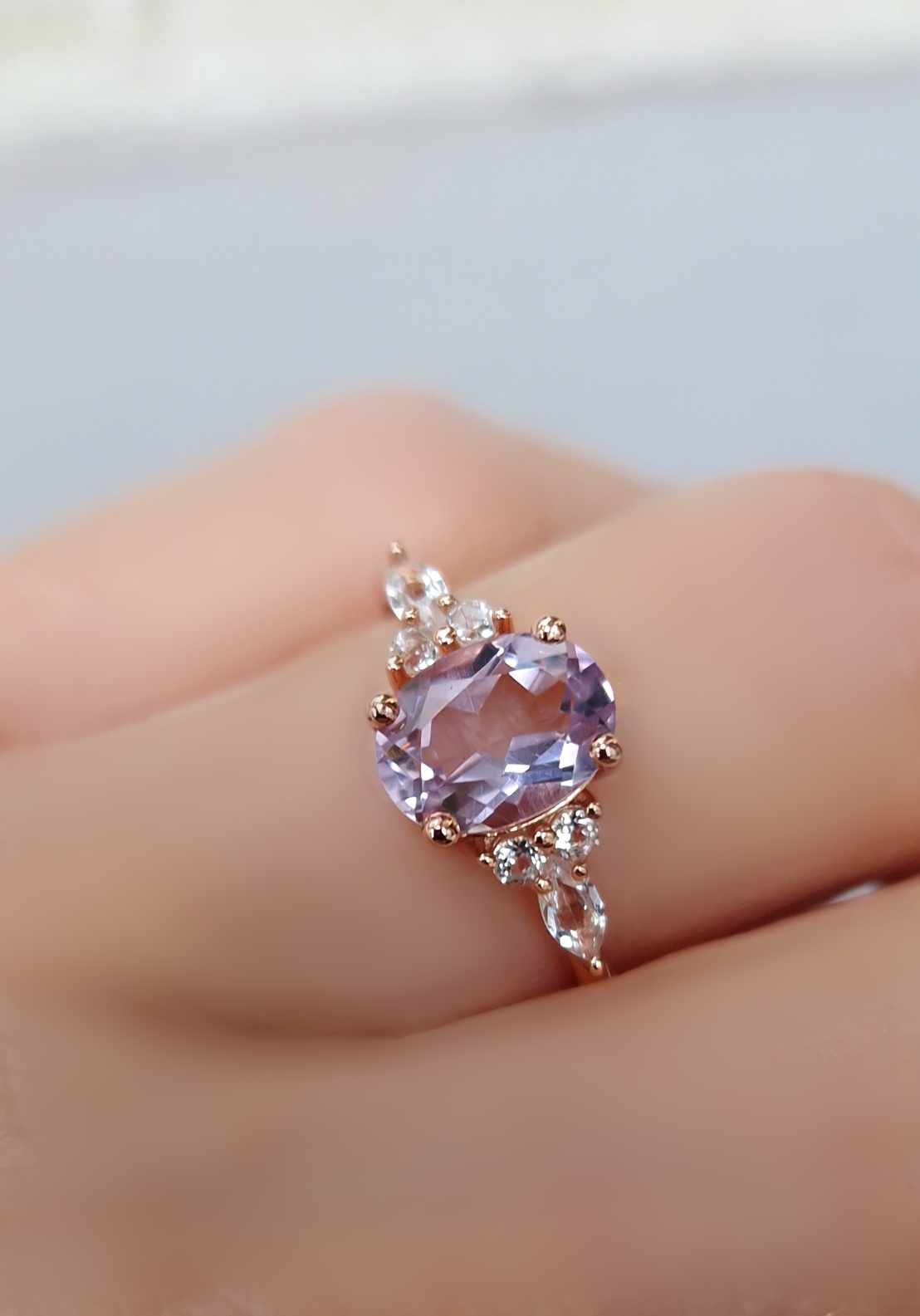 Bague Divine argent doré or rose et améthyste lavande clair