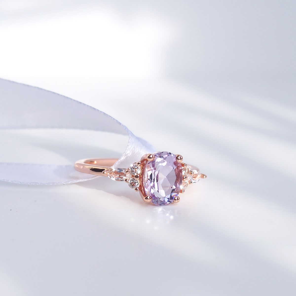 Bague Divine argent doré or rose et améthyste lavande clair