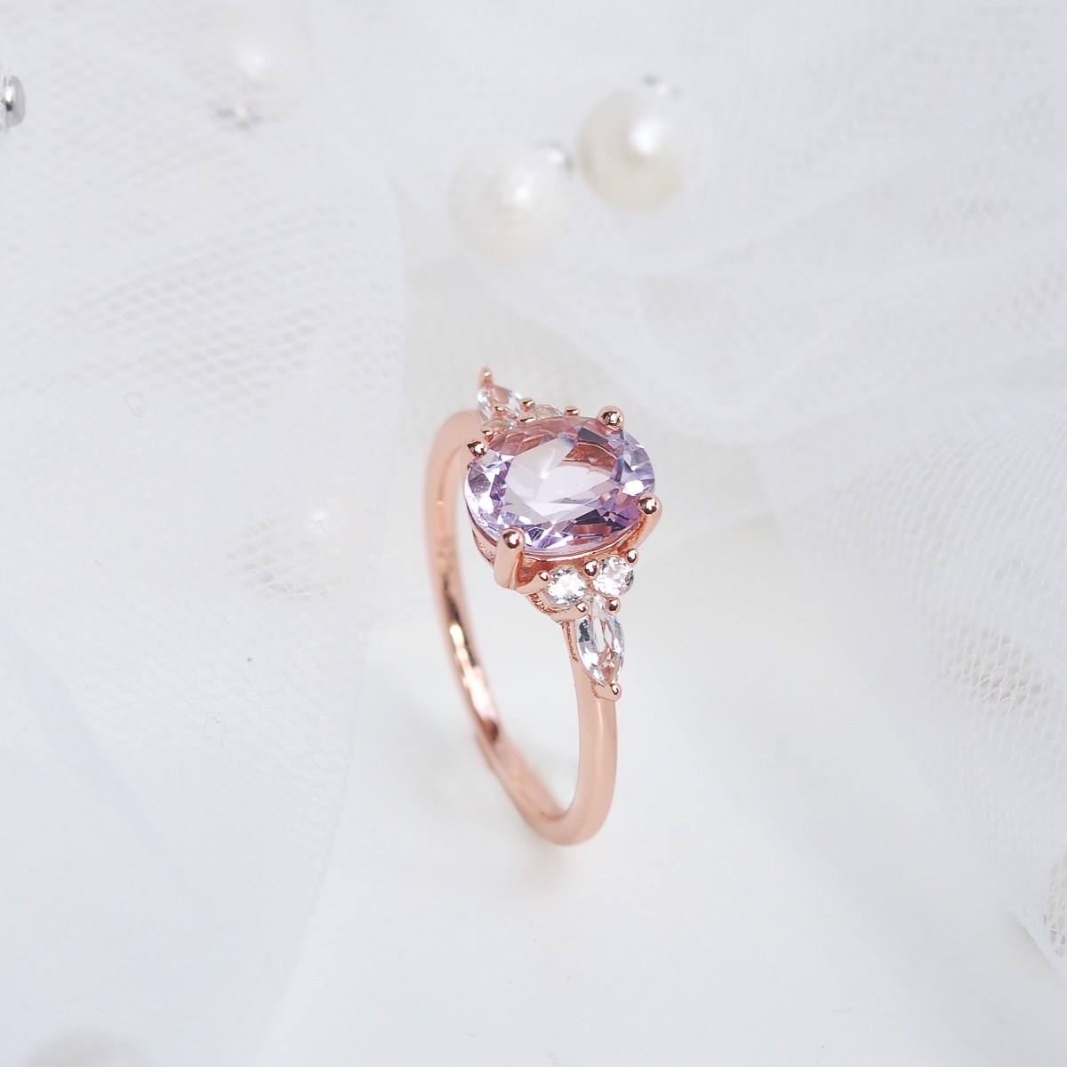 Bague Divine argent doré or rose et améthyste lavande claire