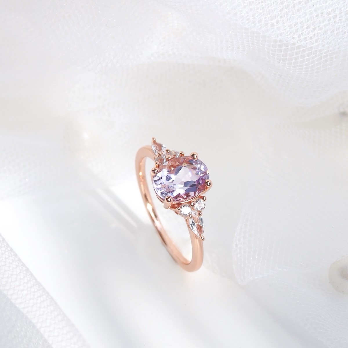 Bague Divine argent doré or rose et améthyste lavande claire