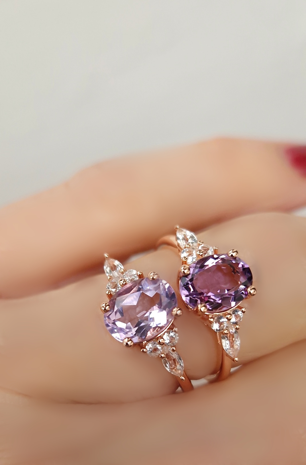 Bagues Divine argent doré or rose et améthyste lavande deux tons