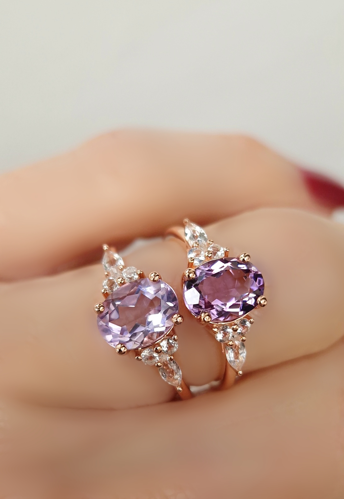 Bagues Divine argent doré or rose et améthyste lavande deux tons