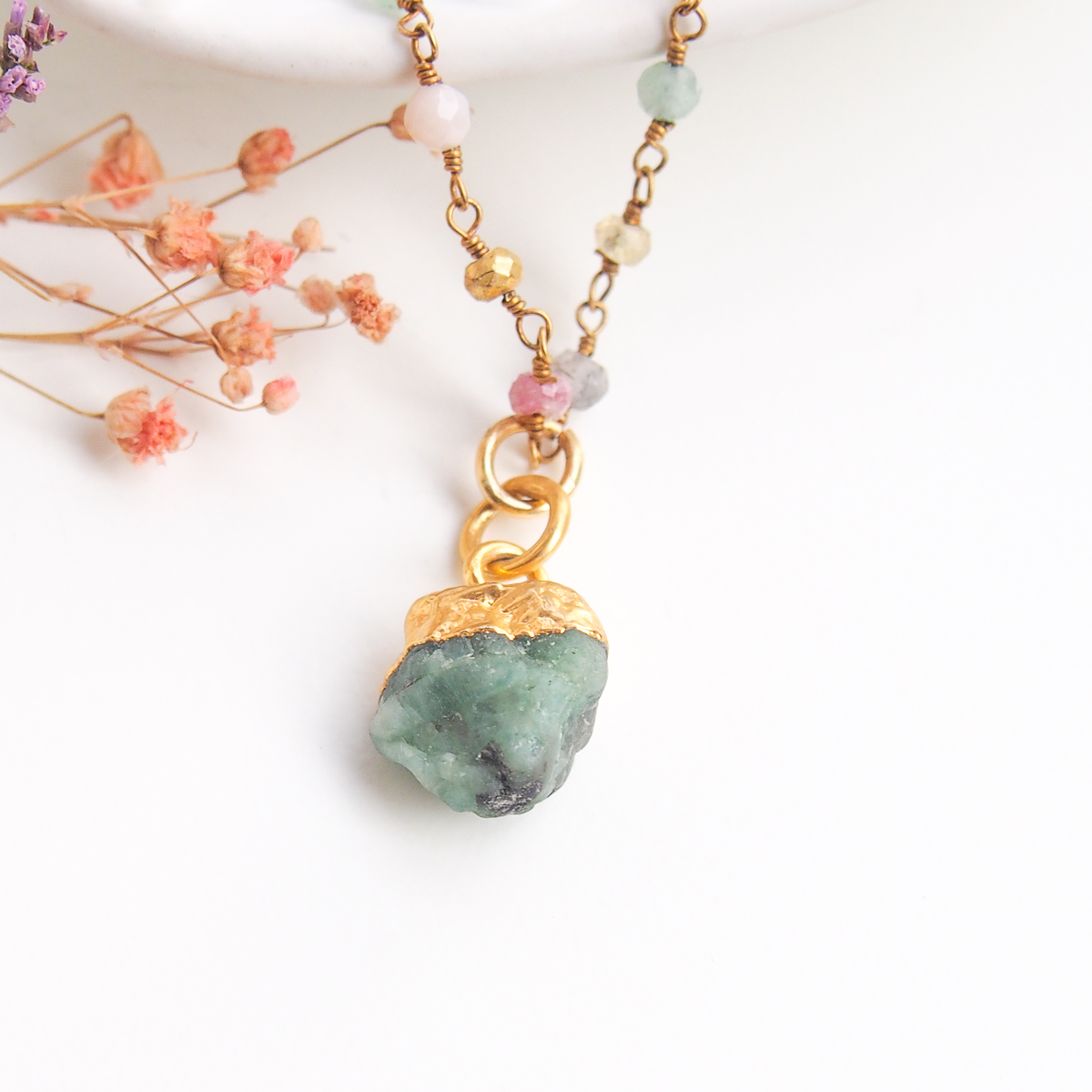 Collier chapelet Esprit libre émeraude