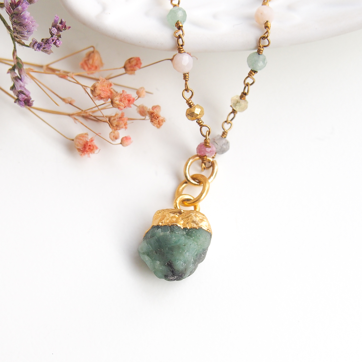 Collier chapelet Esprit libre émeraude