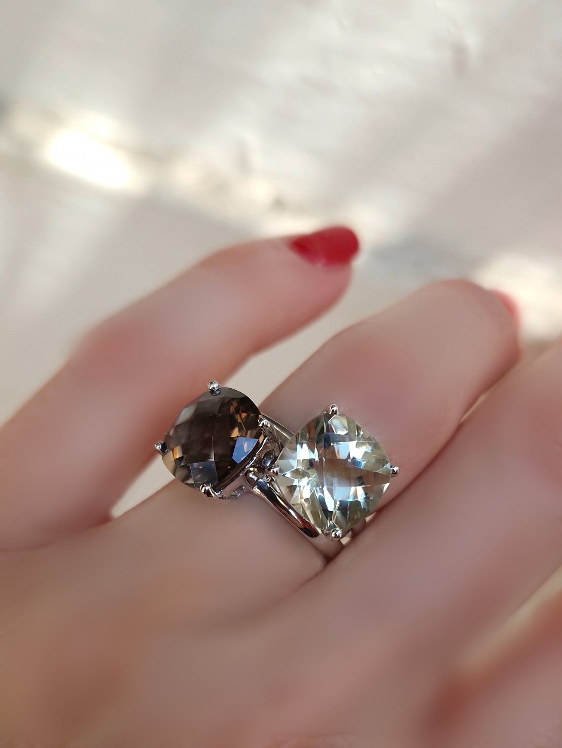 Bagues argent 925 modèle Solitaire quartz fumé et prasiolite