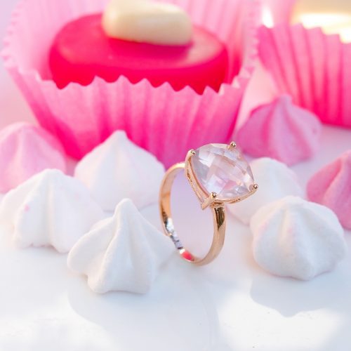 Bague Solitaire quartz rose AlexBok création bijoux pierre naturelle