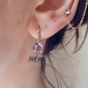 Boucles d'oreilles Pompon pavage argent 925 rhodié et améthyste-AlexBok gemmologue et création bijoux pour femme en pierres naturelles