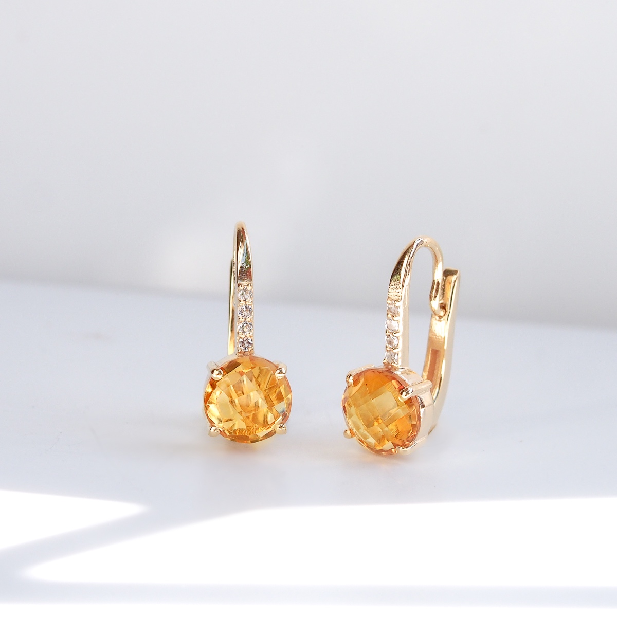 Boucles d’oreilles Pompon pavage argent 925 doré or jaune et citrine