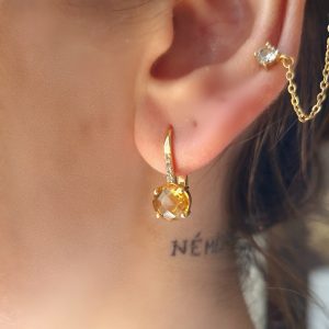 Boucles d'oreilles Pompon pavage argent 925 doré or jaune et citrine-AlexBok gemmologue et création bijoux pour femme en pierres naturelles