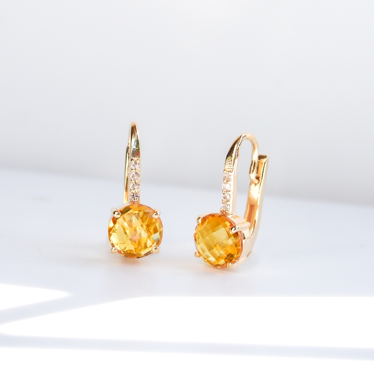 Boucles d’oreilles Pompon pavage argent 925 doré or jaune et citrine