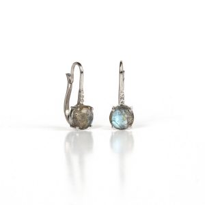 Boucles d'oreilles Pompon pavage argent 925 rhodié et labradorite-AlexBok gemmologue et création bijoux pour femme en pierres naturelles