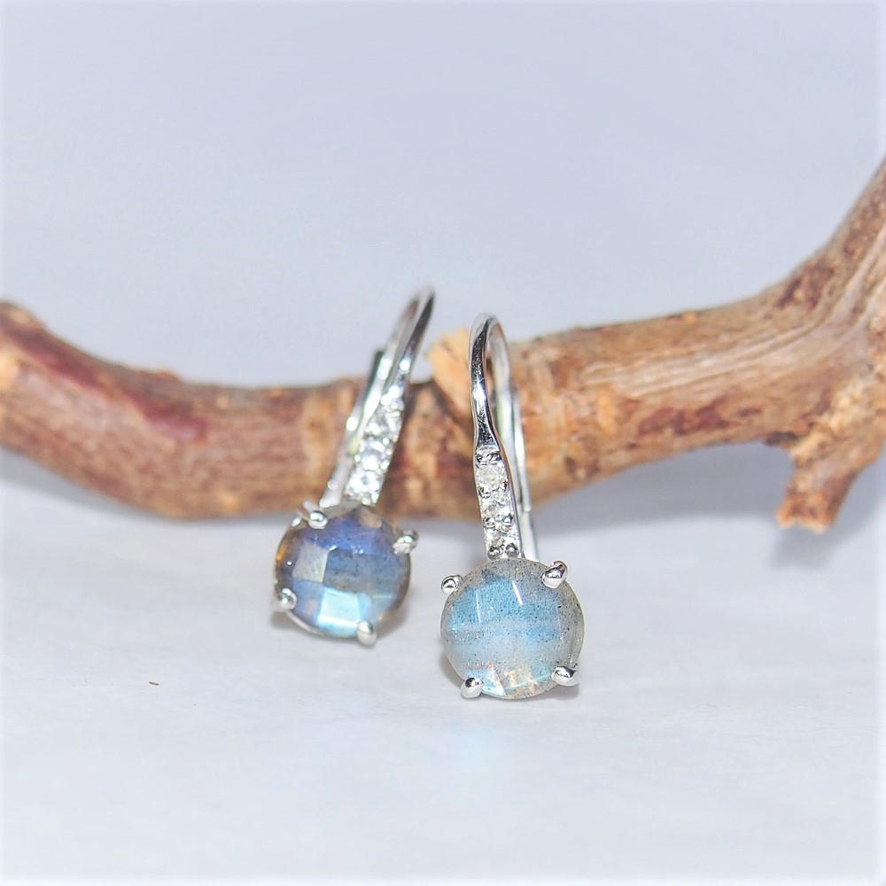 Boucles d’oreilles Pompon pavage argent 925 rhodié et labradorite