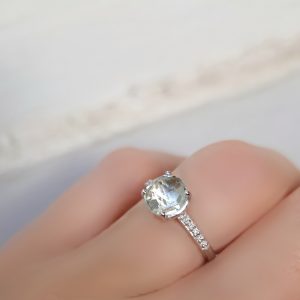 Bague Pompon pavage argent 925 rhodié diamants prasiolite- AlexBok gemmologue et création bijoux pour femme en pierres naturelles